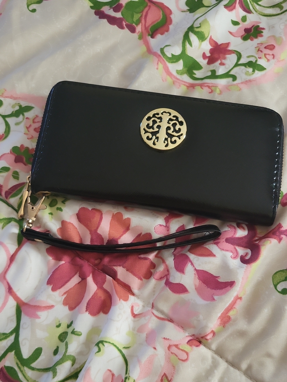 Black Wristlet Wallet with Gold Accent